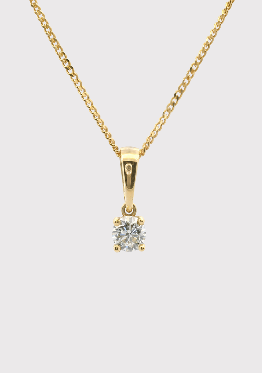 Diamond 9ct Yellow Gold Solitaire Pendant