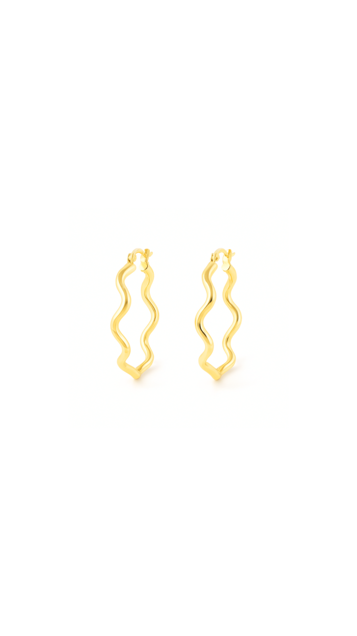 Wave Hoop Earrings in 9ct Yellow Gold