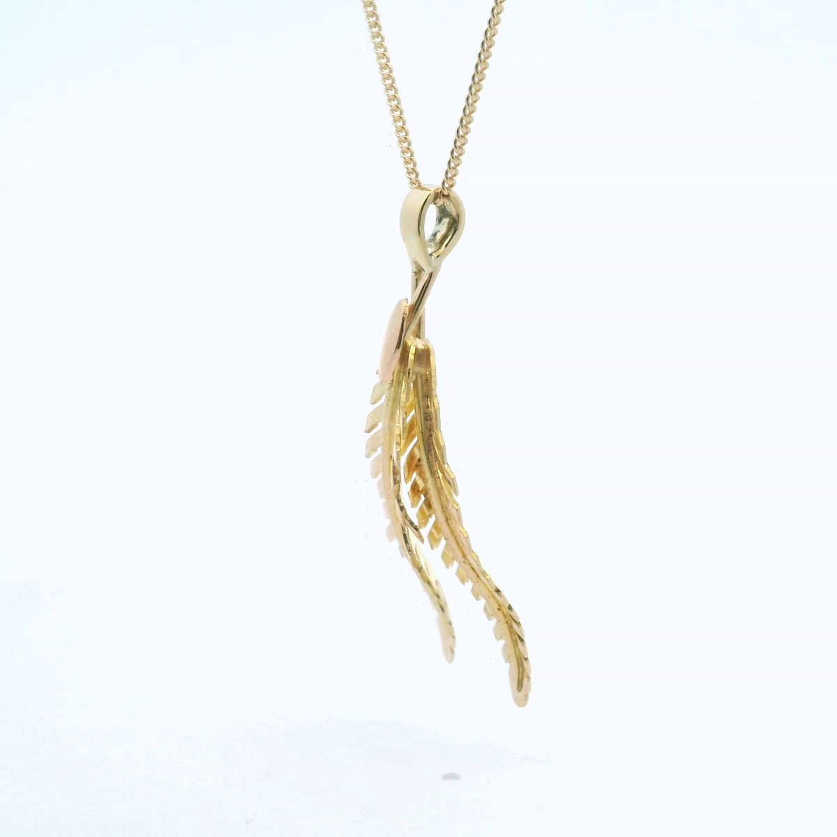 Estate 18ct Yellow Gold Double Leaf Drop Pendant