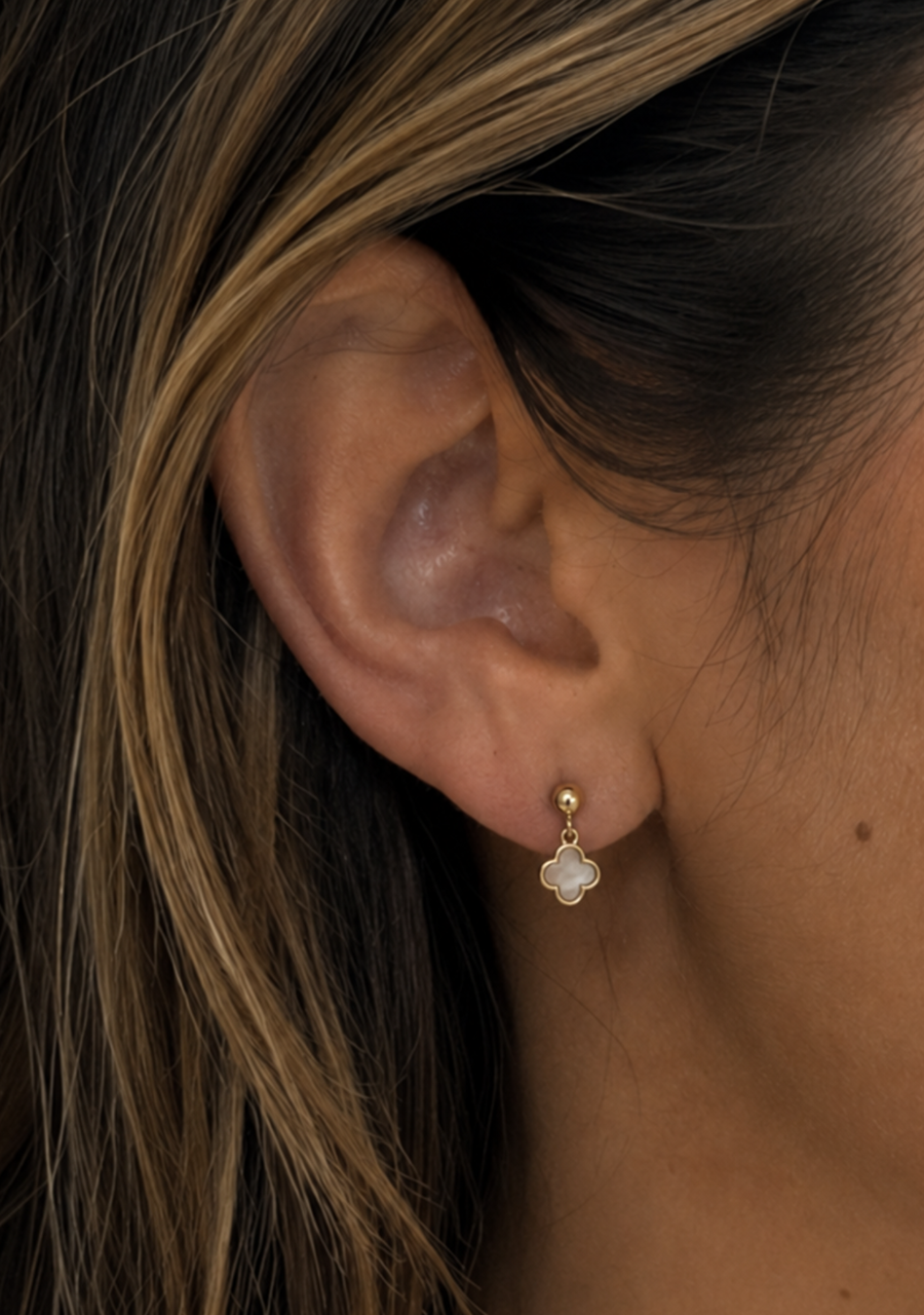 9ct Yellow Gold Drop Flower Mother of Pearl Stud Earrings
