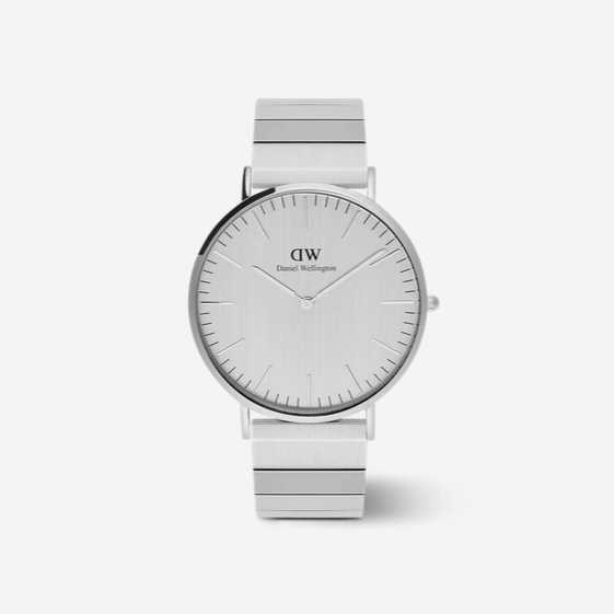 Daniel Wellington Classic 40 Sterling Silver Piano Link Watch with White Dial