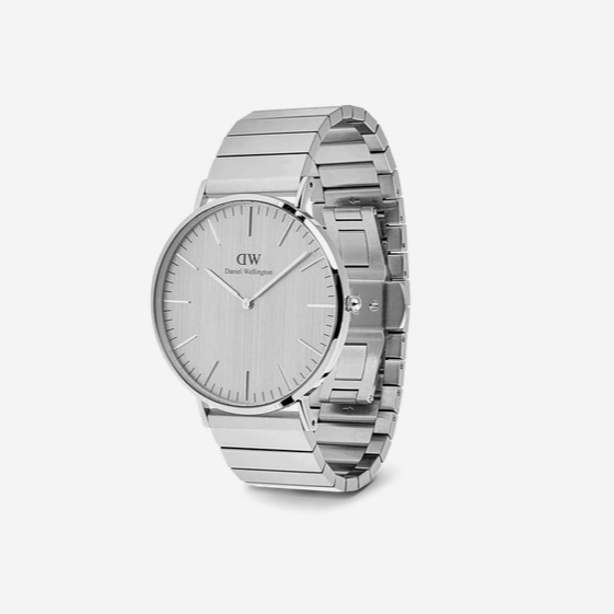 Daniel Wellington Classic 40 Sterling Silver Piano Link Watch with White Dial