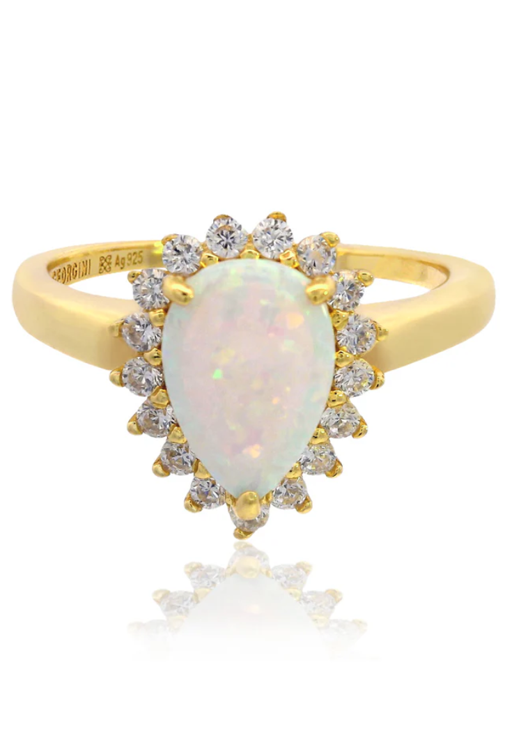 Georgini Gold Plated White Created Opal Glow Rozelle Ring