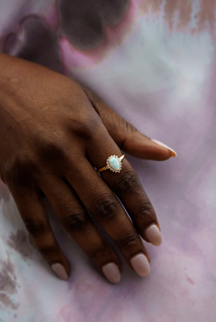 Georgini Gold Plated White Created Opal Glow Rozelle Ring