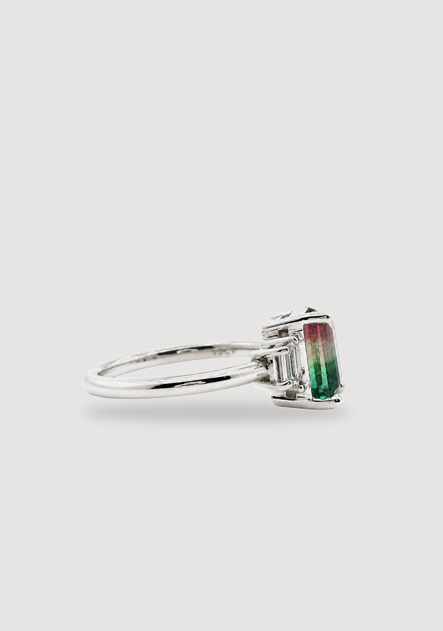 Watermelon Tourmaline & Diamond 18ct White Gold Ring