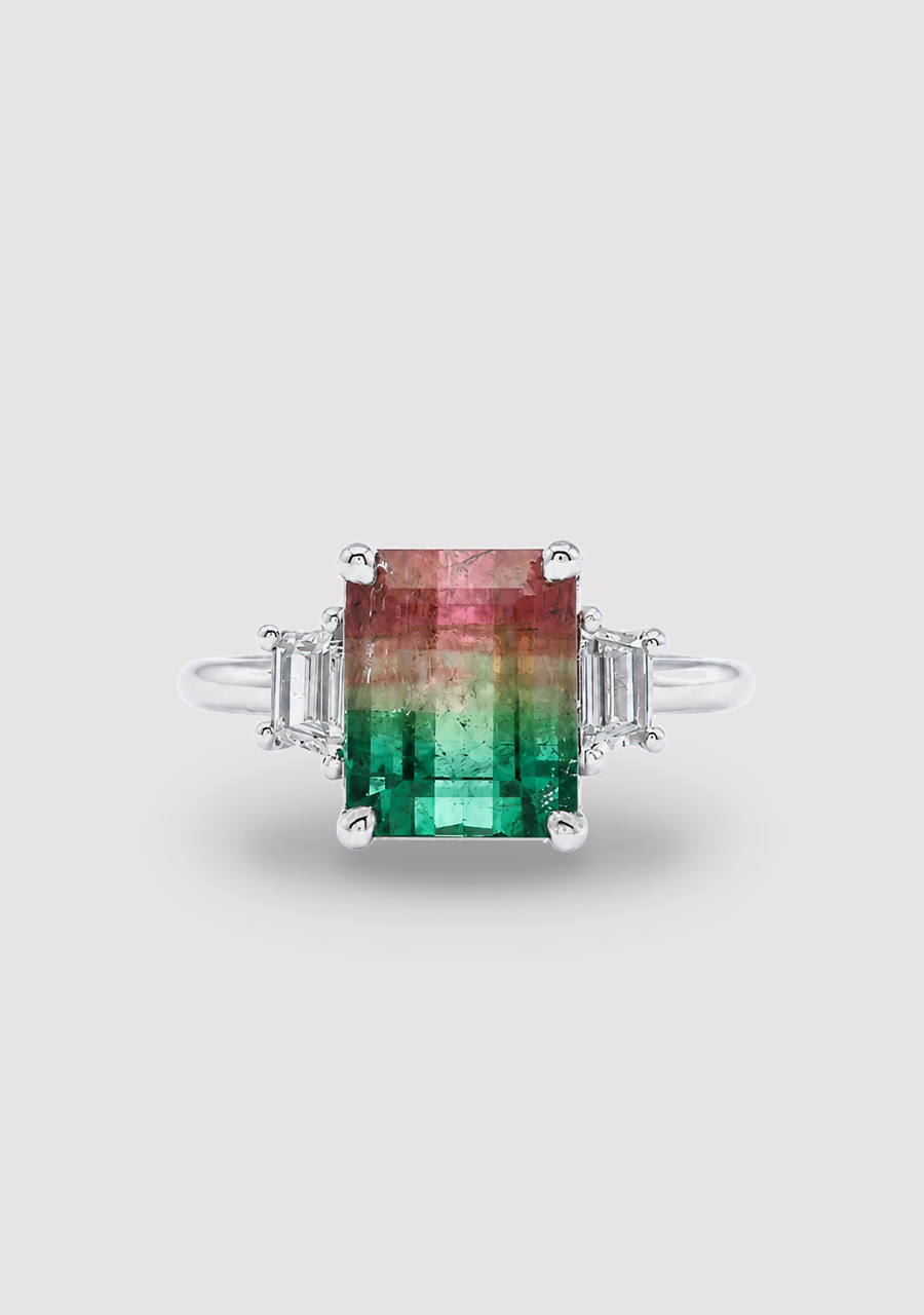 Watermelon Tourmaline & Diamond 18ct White Gold Ring