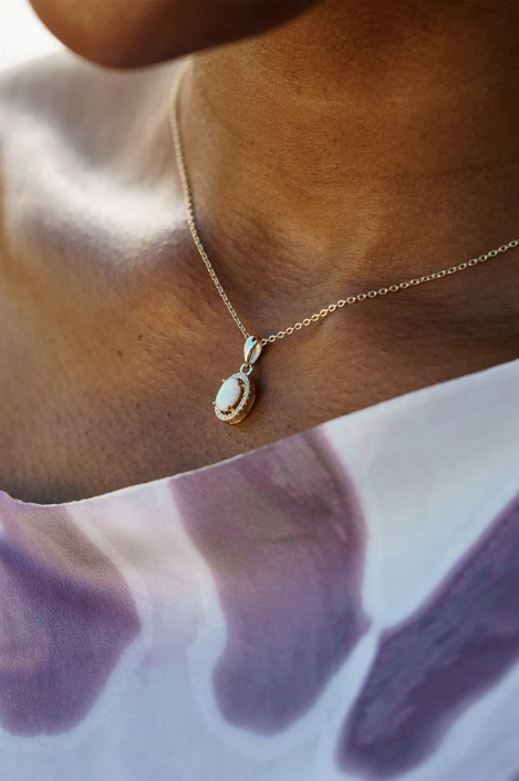 Georgini Gold Plated Opal Glow Blackwattle White Created Opal Pendant