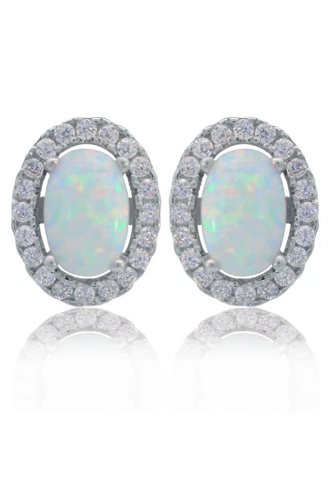 Georgini Sterling Silver Opal Glow Blackwattle White Created Opal Earrings