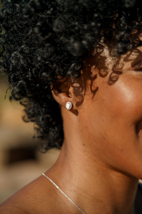 Georgini Sterling Silver Opal Glow Blackwattle White Created Opal Earrings