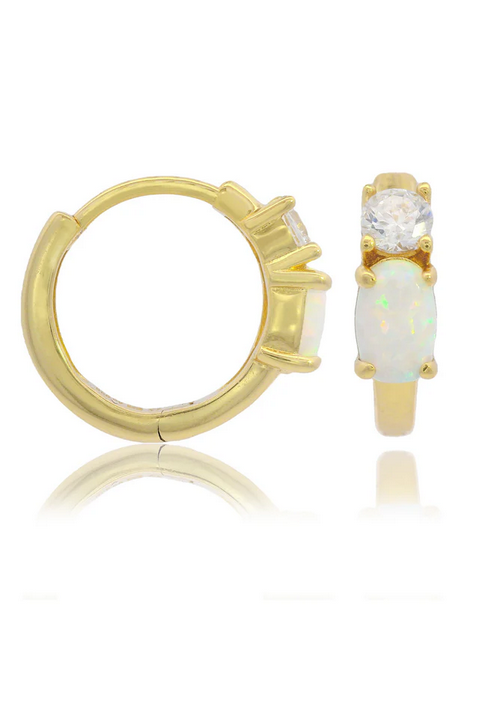 Georgini Gold Plated Opal Glow White Created Opal Hoop Earrings
