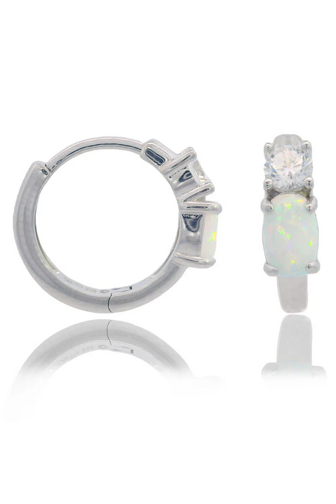 Georgini Sterling Silver Opal Glow White Created Opal Hoop Earrings