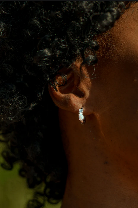 Georgini Sterling Silver Opal Glow White Created Opal Hoop Earrings