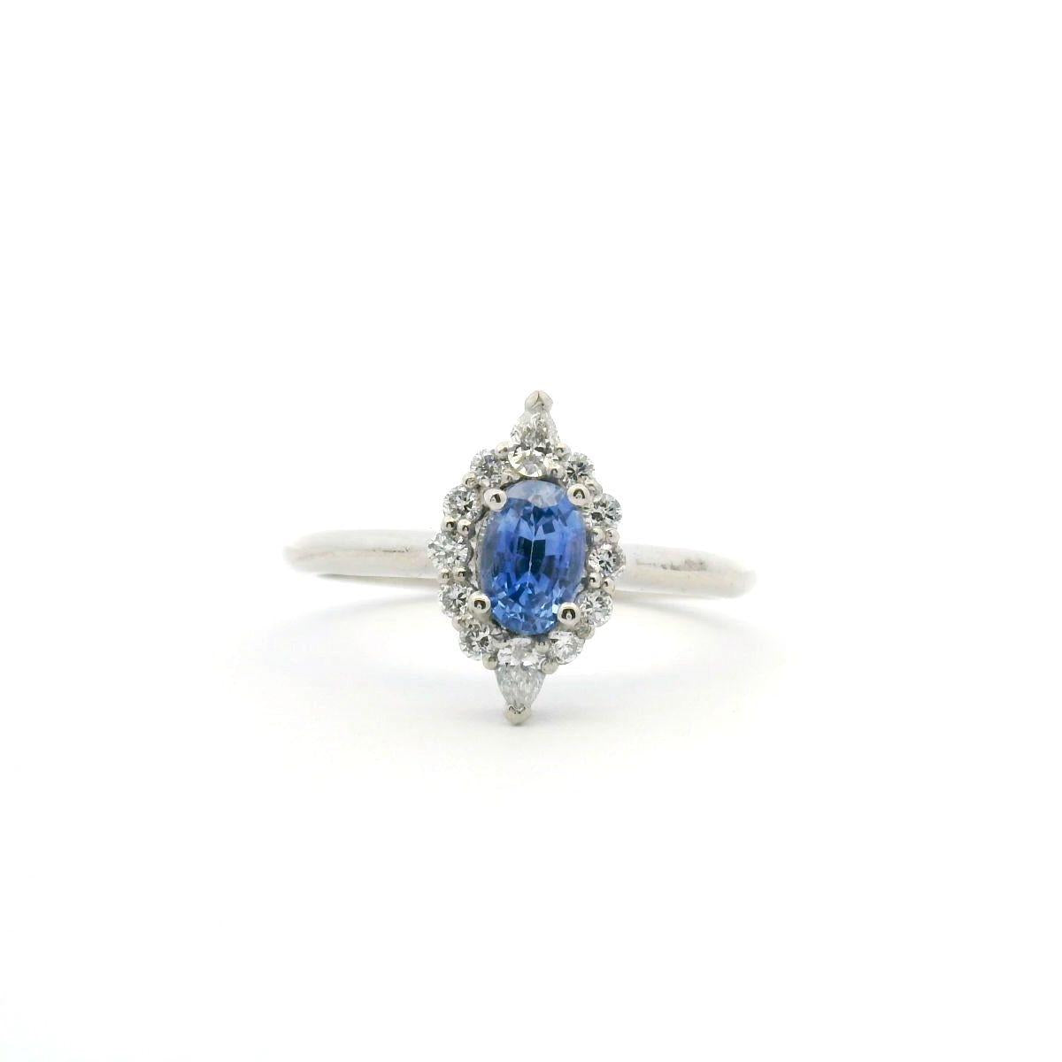 Ceylonese Sapphire & Lab Grown Diamond 9ct White Gold Ring