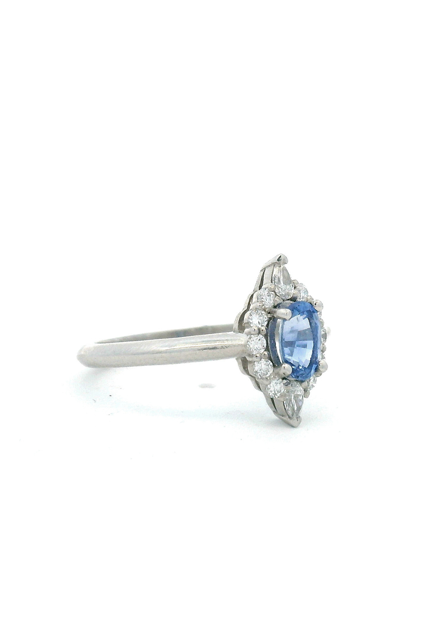 Ceylonese Sapphire & Lab Grown Diamond 9ct White Gold Ring
