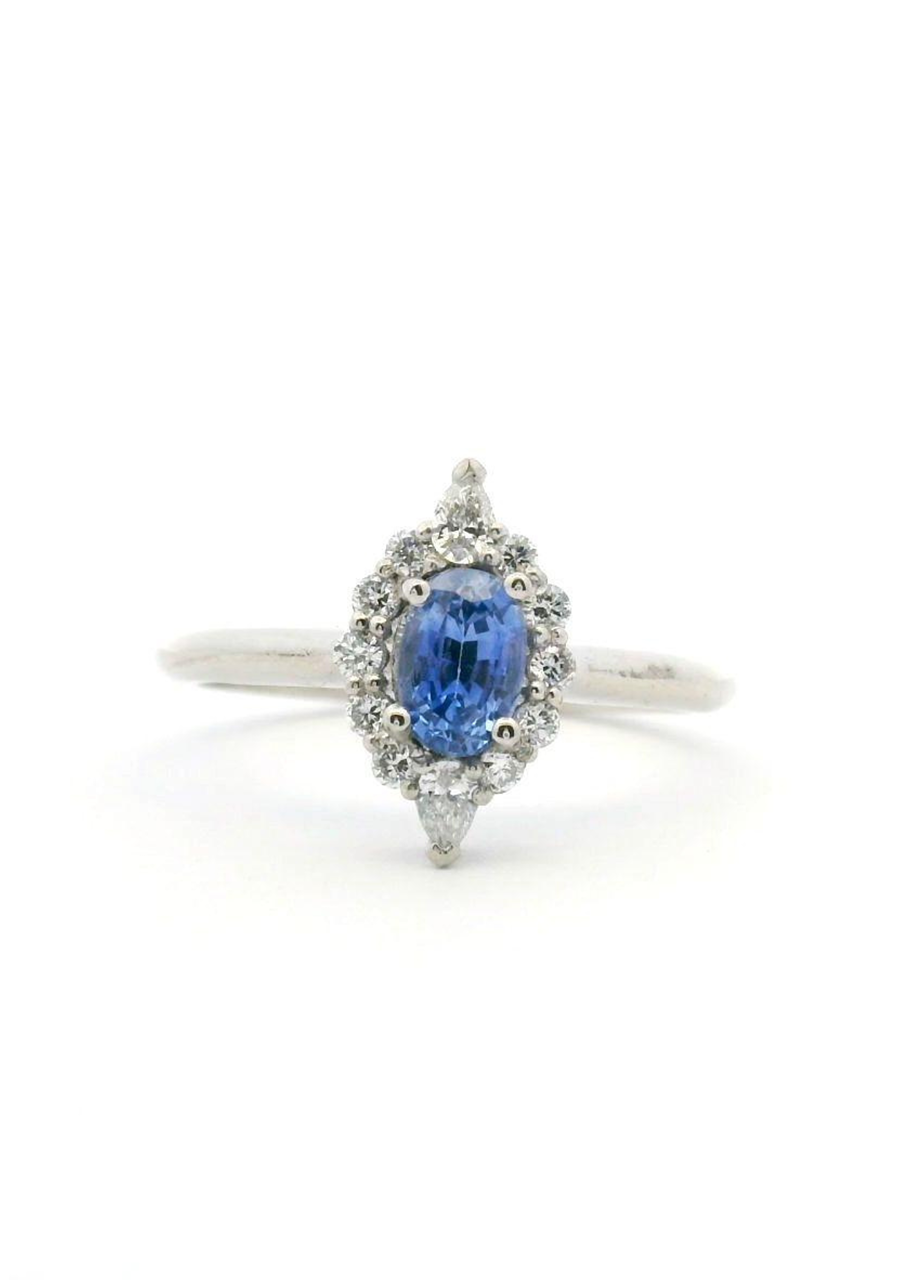Ceylonese Sapphire & Lab Grown Diamond 9ct White Gold Ring