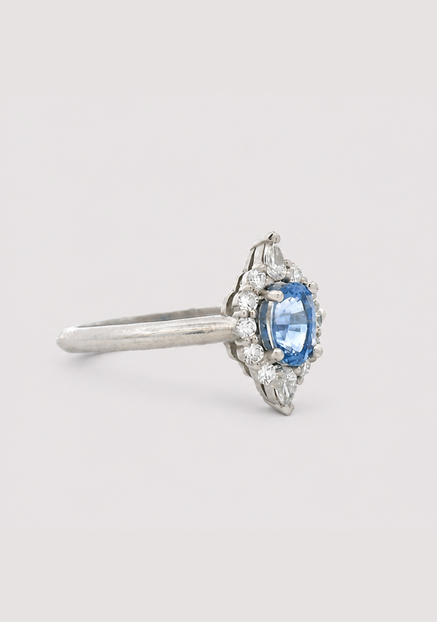 Ceylonese Sapphire & Lab Grown Diamond 9ct White Gold Ring
