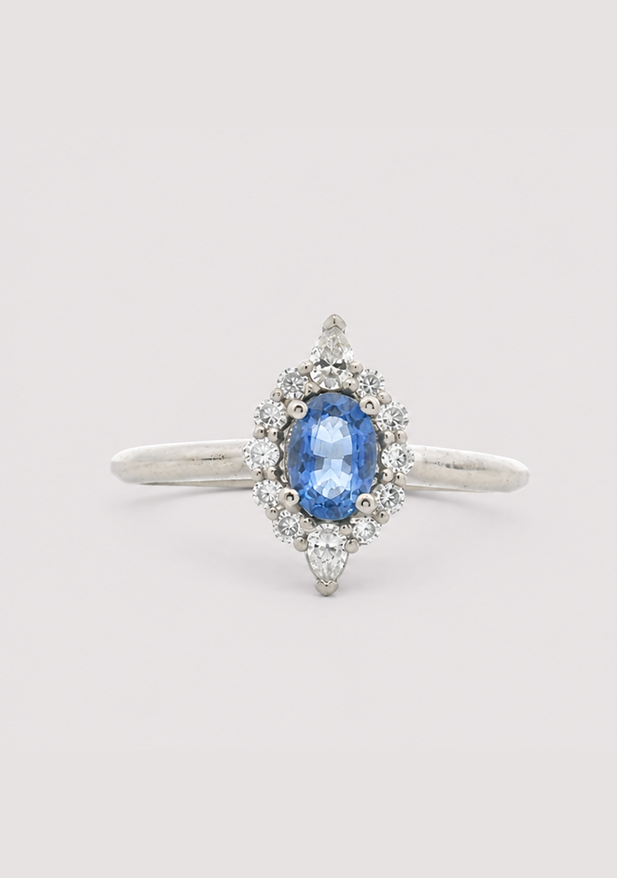 Ceylonese Sapphire & Lab Grown Diamond 9ct White Gold Ring
