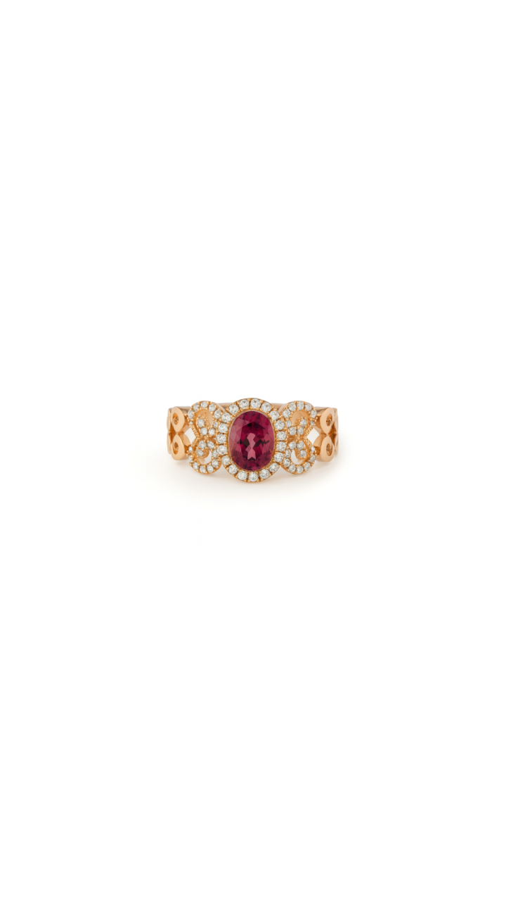 Pink Tourmaline & Diamond Swirl Ring in 9ct Rose Gold
