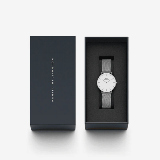 Daniel Wellington Silver Petite 32mm White Face Mesh Strap Quartz Watch