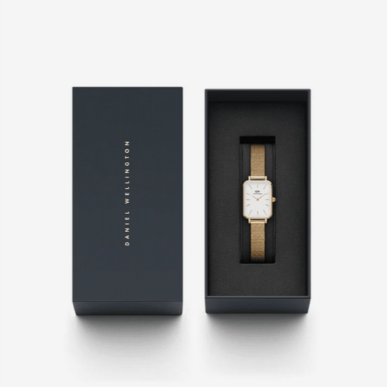 Daniel Wellington Quadro Pressed Evergold White 20x26 Dial With Yellow Gold Plated Mesh Strap Watch