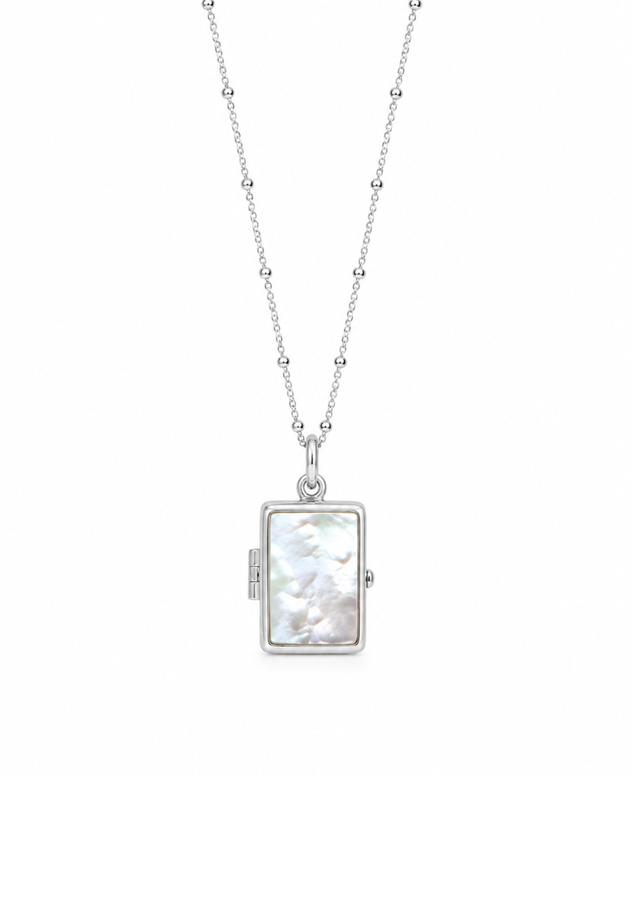 Sterling Silver Perle Mother of Pearl Square Locket Necklace