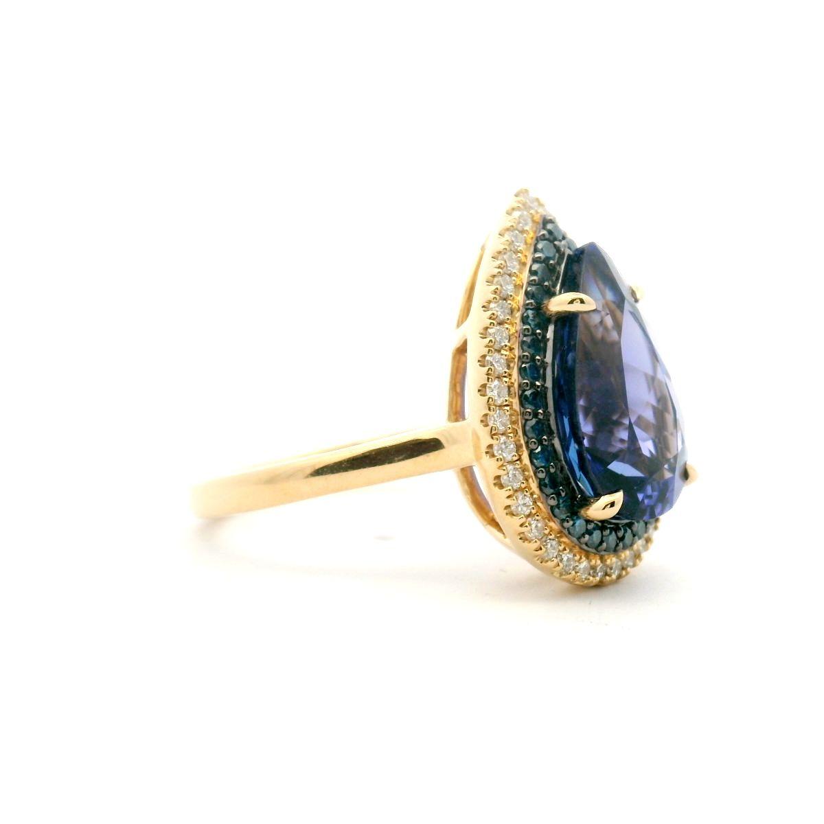 Tanzanite & Diamond 18ct Yellow Gold Double Halo Ring