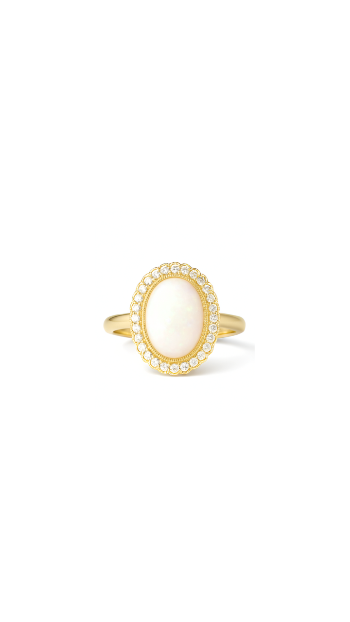 Opal & Diamond Halo Ring in 9ct Yellow Gold