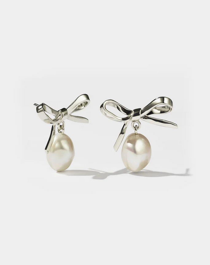Meadowlark Sterling Silver Bow Pearl Stud Earrings