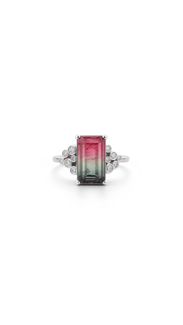 Watermelon Tourmaline & Diamond Ring in 18ct White Gold
