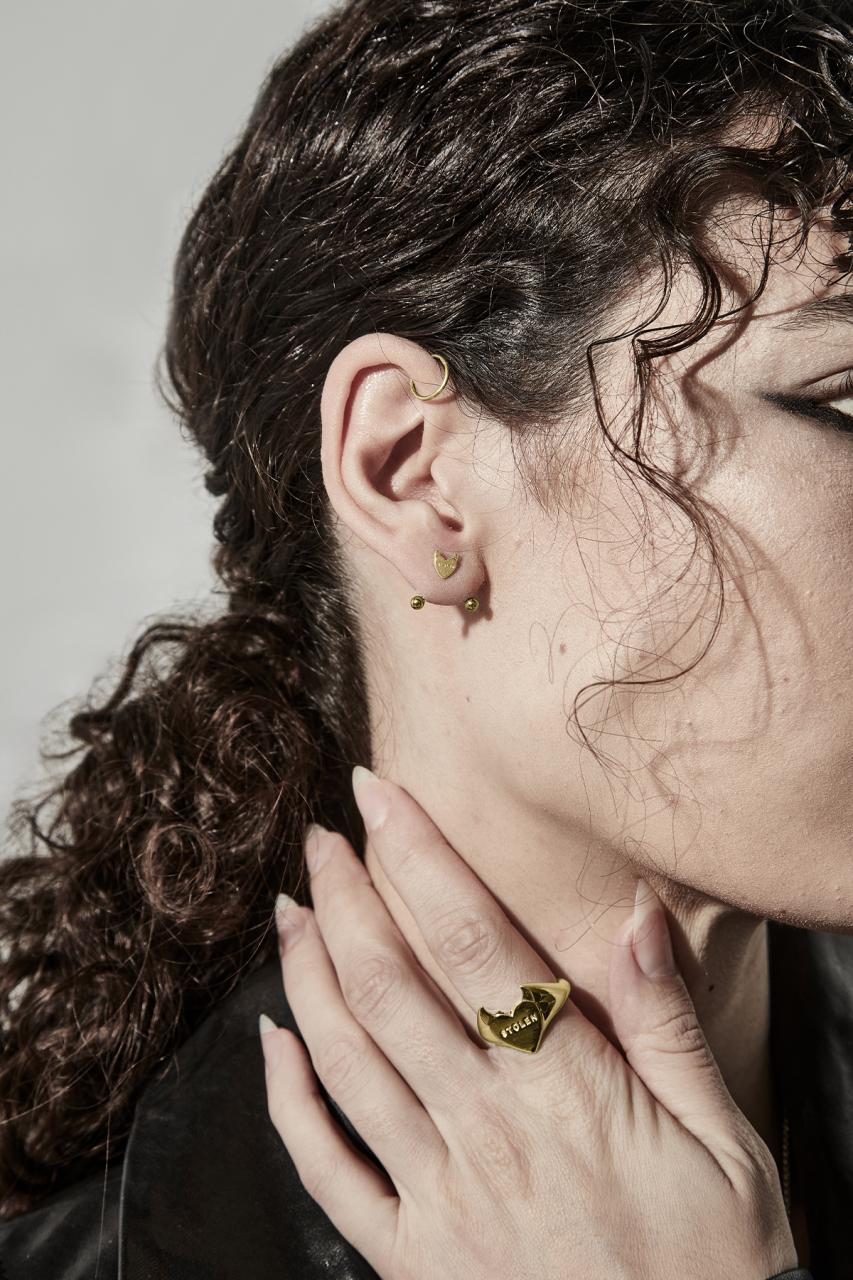 Stolen Girlfriends Club Sterling Silver/18k Gold Plated Sinister Heart Stud Earrings