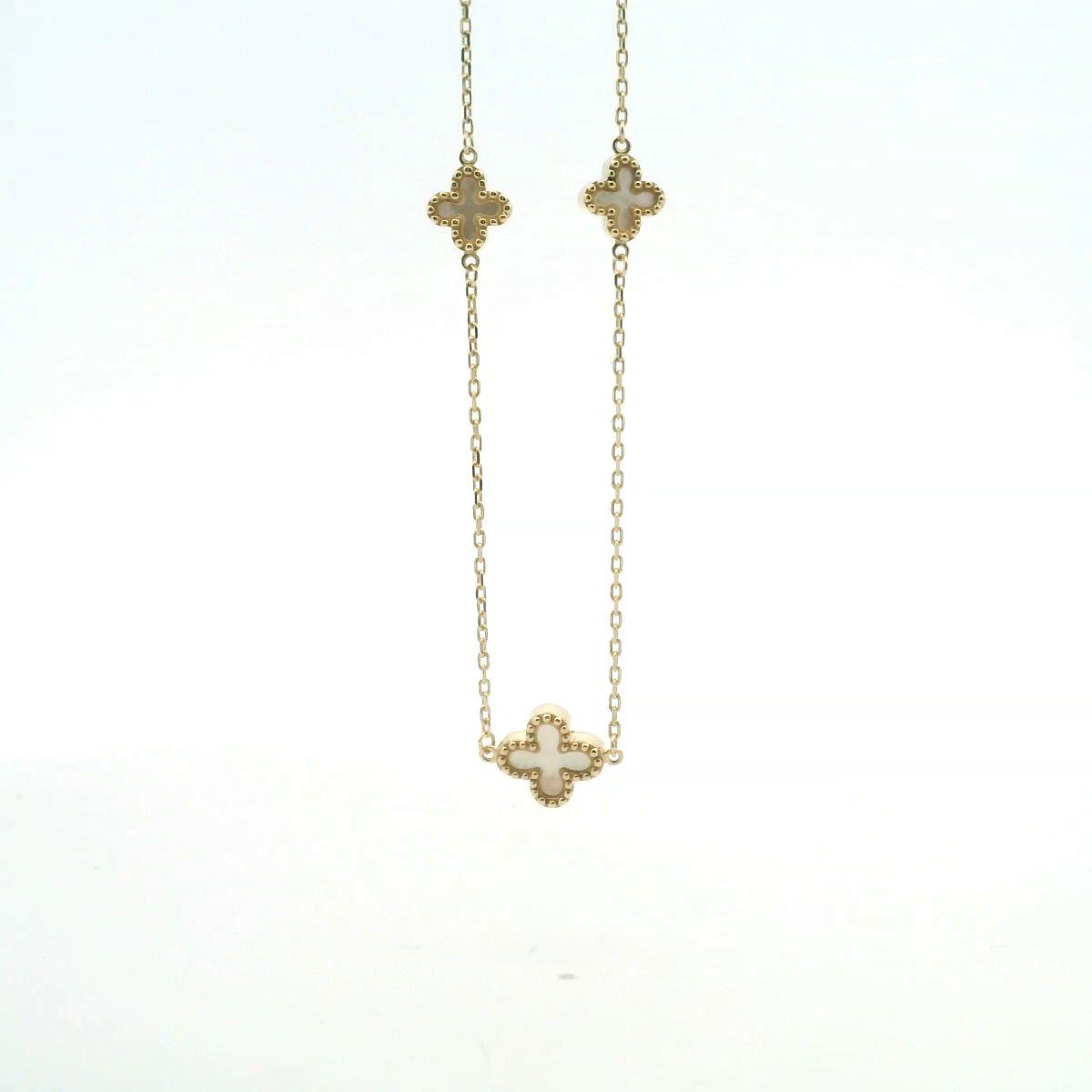 9ct Yellow Mother of Pearl Flower Trace Chain Bracelet