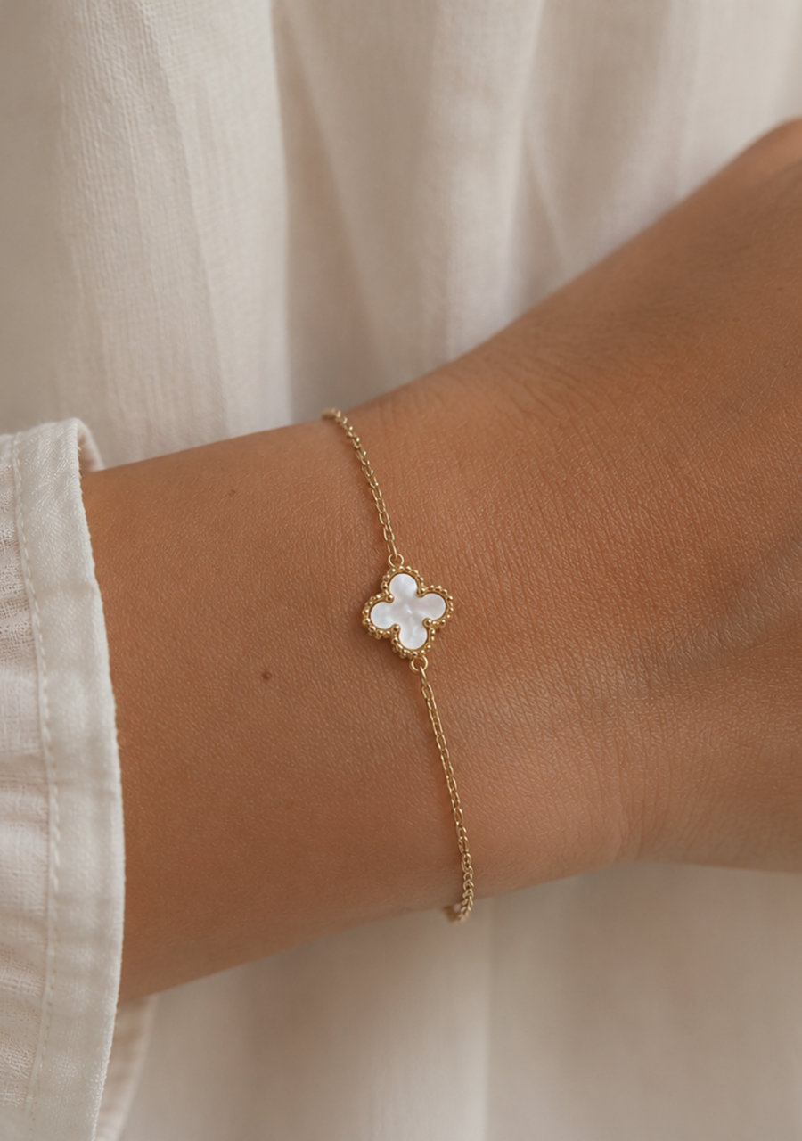 9ct Yellow Mother of Pearl Flower Trace Chain Bracelet