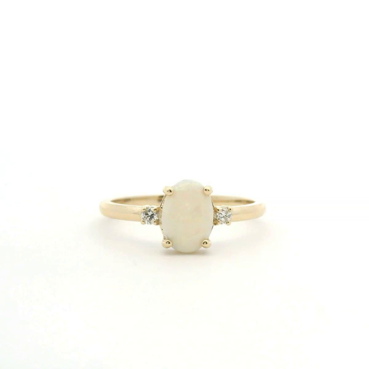 Opal & Diamond 9ct Yellow Gold Three Stone Ring