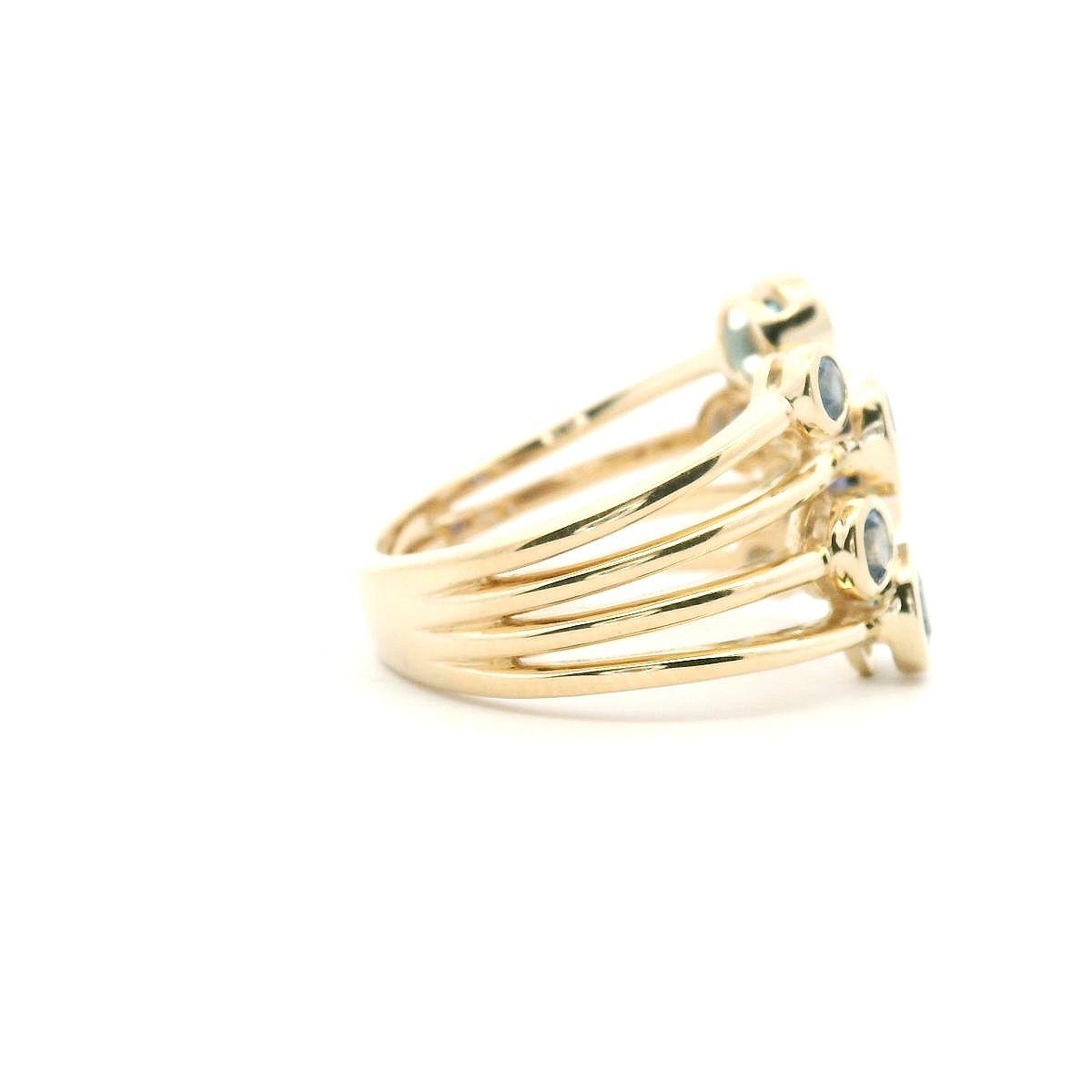 Ceylonese Sapphire, Iolite & Blue Topaz 9ct Yellow Gold Open Work Bezel Set Bubble Ring