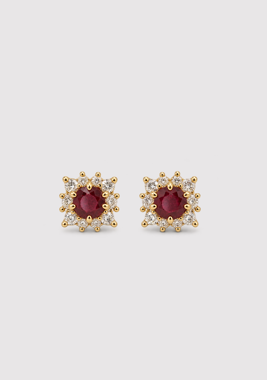 Ruby & Diamond 9ct Yellow Gold Stud Earrings