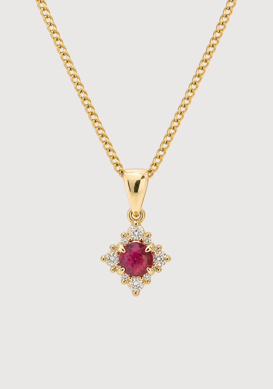 Ruby & Diamond 9ct Yellow Gold Pendant