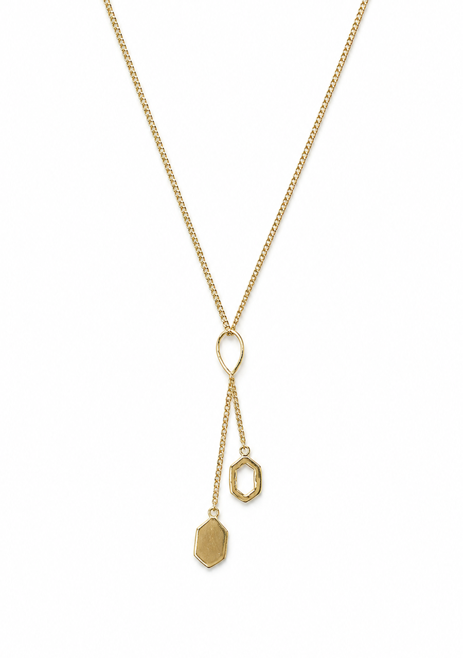 9ct Yellow Gold Double Hexagon Drop Pendant