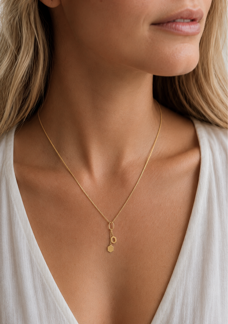9ct Yellow Gold Double Hexagon Drop Pendant