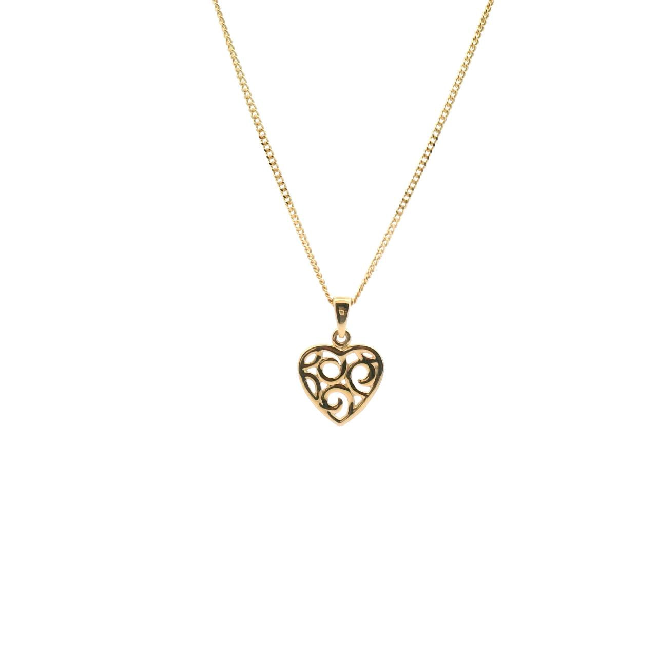 9ct Yellow Gold Filigree Heart Pendant