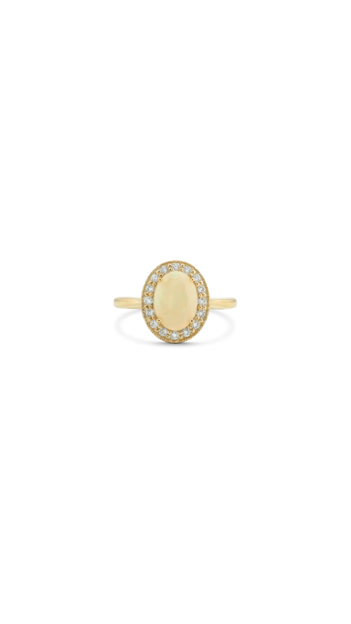 Opal & Diamond Halo Ring in 9ct Yellow Gold