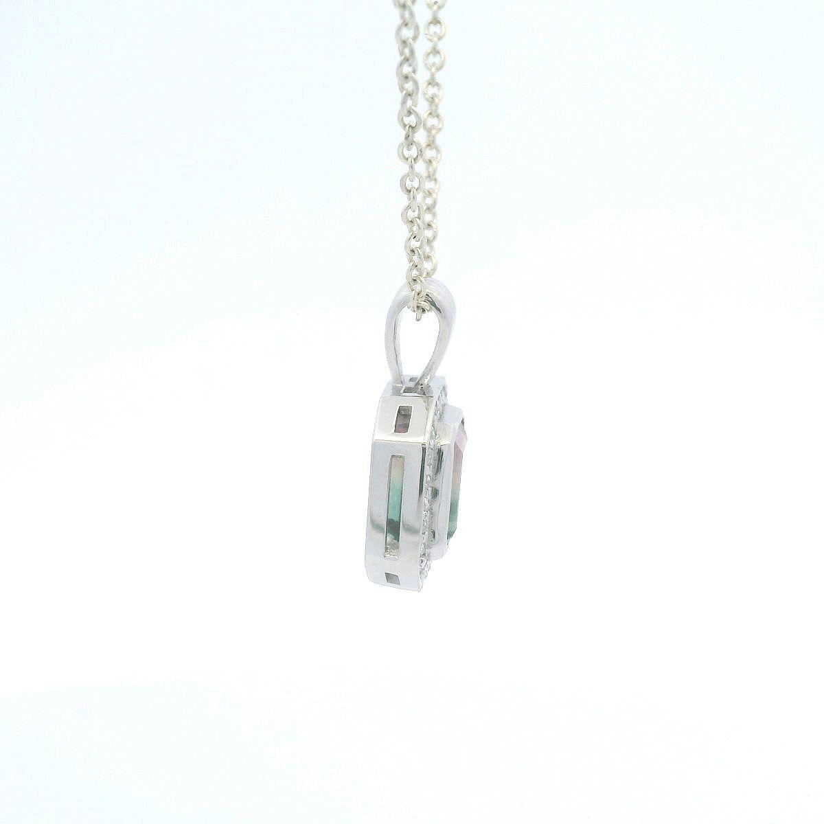 Watermelon Tourmaline & Diamond Halo Pendant