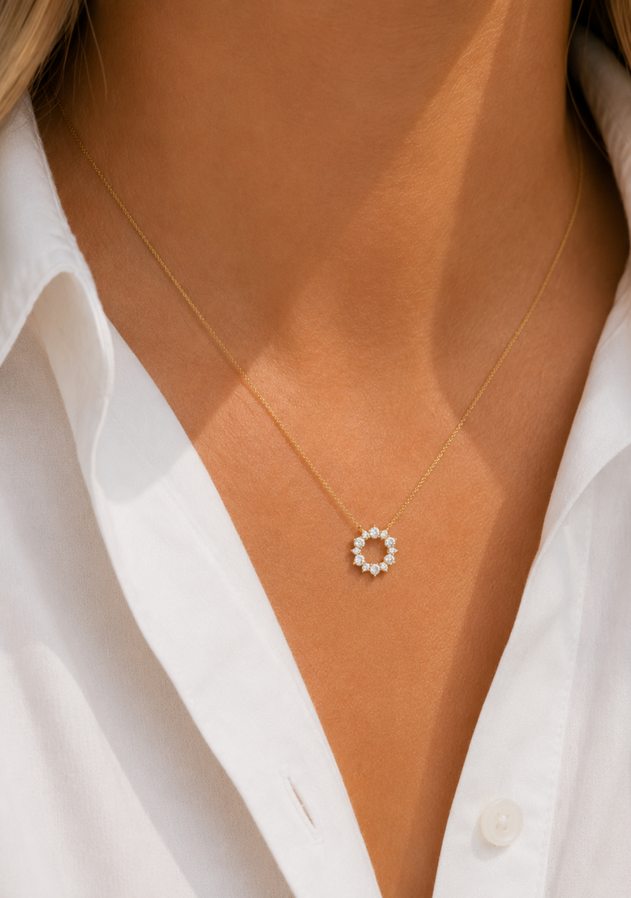 10ct Yellow Gold Lab Grown Diamond Circle Necklace