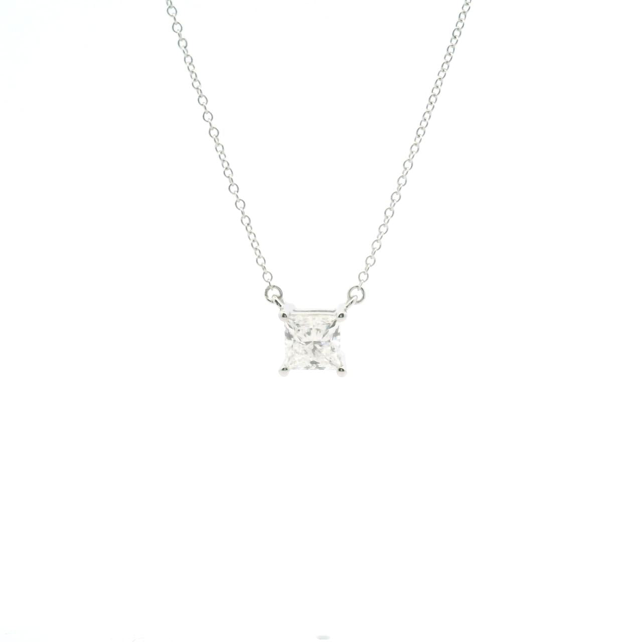 14ct White Gold 1.00ct Princess Cut Diamond Solitaire Necklace