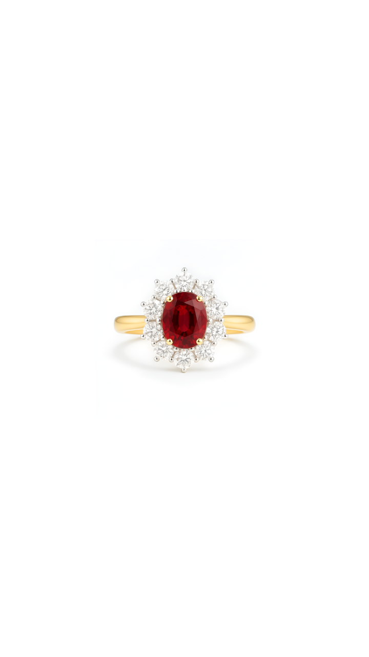 Laboratory Grown Ruby & Diamond Cluster Ring in 10ct Yellow Gold