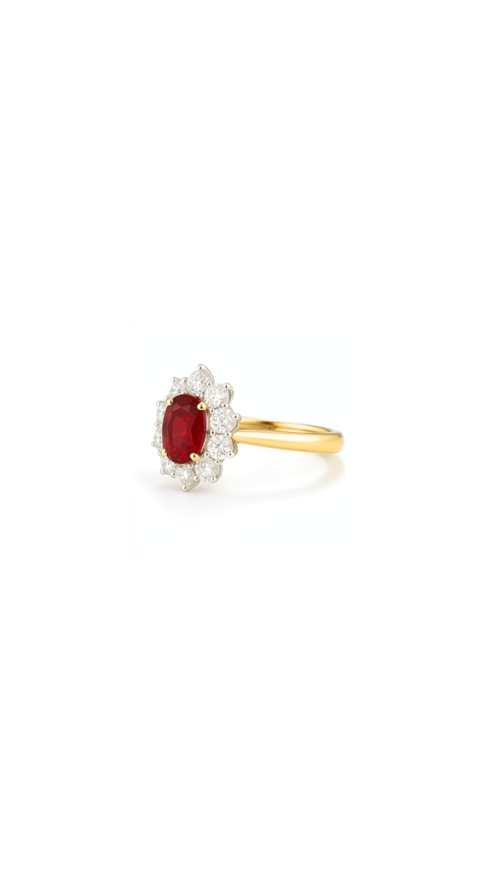 Laboratory Grown Ruby & Diamond Cluster Ring in 10ct Yellow Gold