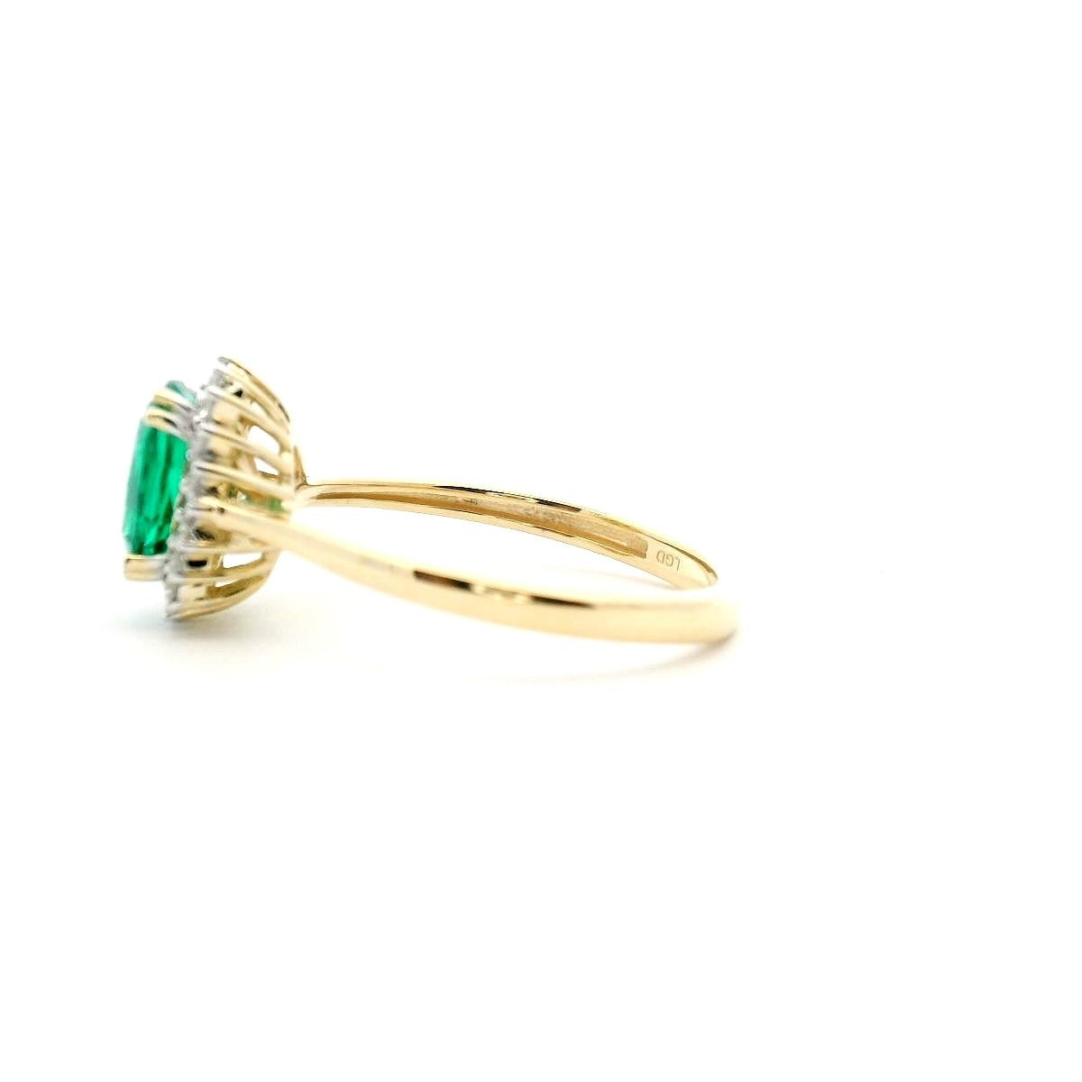 Lab Grown Oval Emerald & Lab Diamond Halo 10ct Yellow Gold Ring