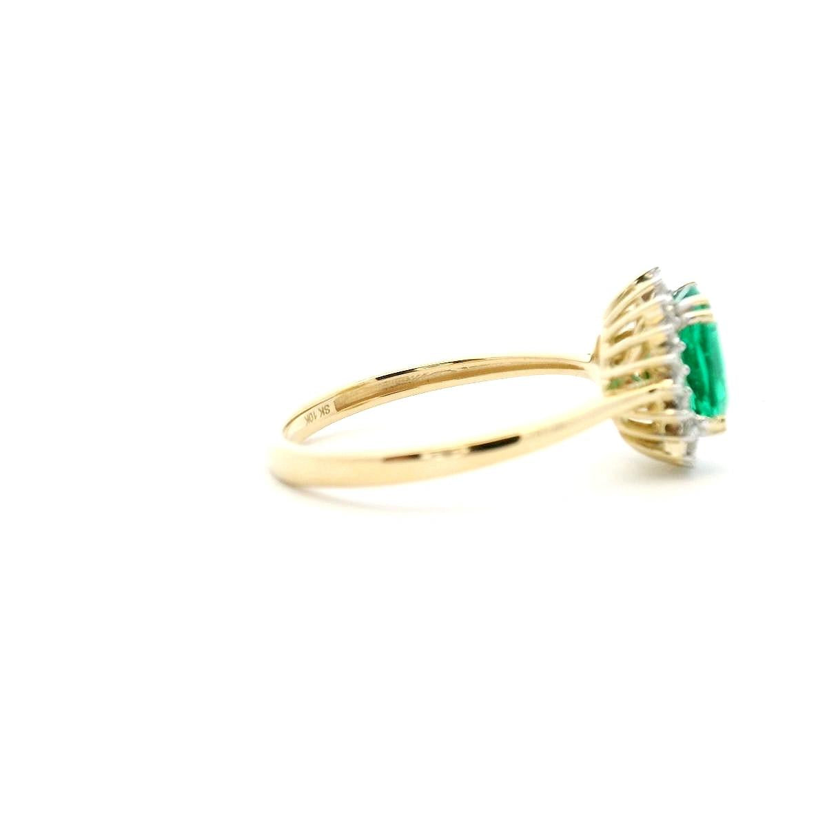 Lab Grown Oval Emerald & Lab Diamond Halo 10ct Yellow Gold Ring