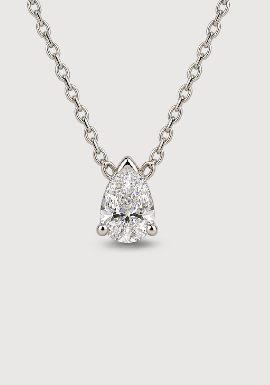 14ct White Gold 1ct Pear Cut Lab Grown Diamond Necklace