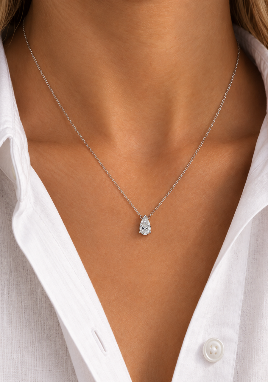 14ct White Gold 1ct Pear Cut Lab Grown Diamond Necklace