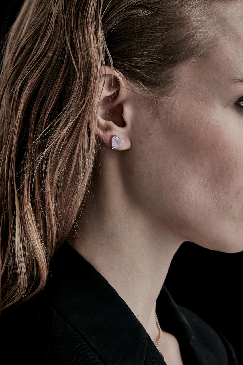 Stolen Girlfriends Club Sterling Silver Rose Quartz Talon Stud Earrings